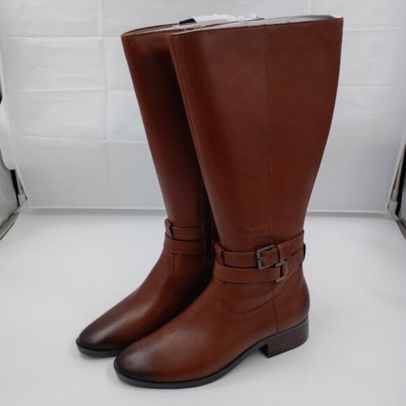 Naturalizer Reid Riding Boot in Cinnamon Leather Women's Size 8.5- Wide Calf - Picture 1 of 6